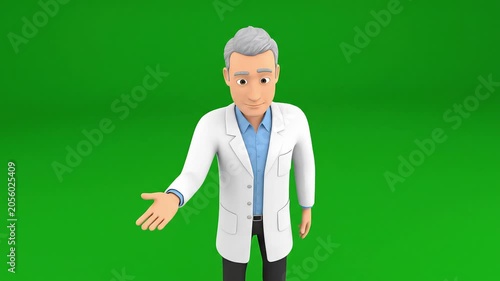 Expression Rich 3D Animated Male Character Speaking with Hand Gestures Against Solid Green Background