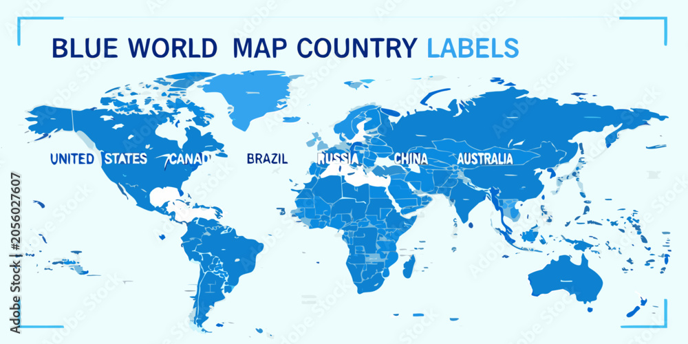 Fototapeta premium Blue world map with country labels a vector illustration