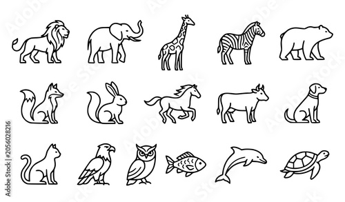 Photography Animal line art collection safari farm and marine creatures