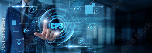Obraz na plátně Systems Engineer touching CPS data and industrial internet of things, smart automation control, embedded computing network, physical machinery software sync