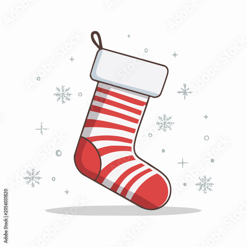 Christmas stocking with red and white stripes and snowflakes