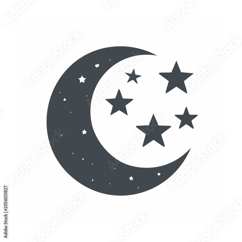 Crescent moon with stars icon flat design