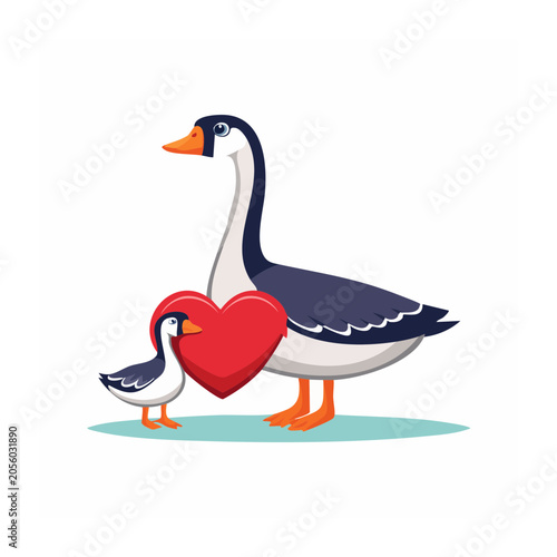 Flamingo with heart on water flat design