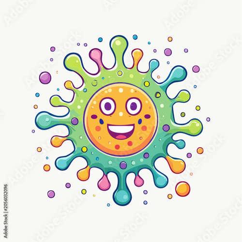 Cute Cartoon Virus Character with Happy Face
