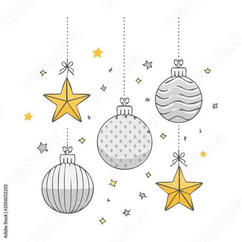 Minimalist Christmas Ornaments and Stars Illustration