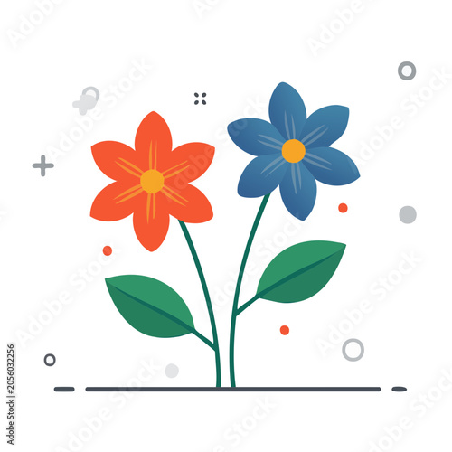 Two flowers illustration with red and blue petals