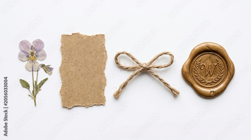 Fototapeta premium Vintage stationery set with flower paper seal and twine