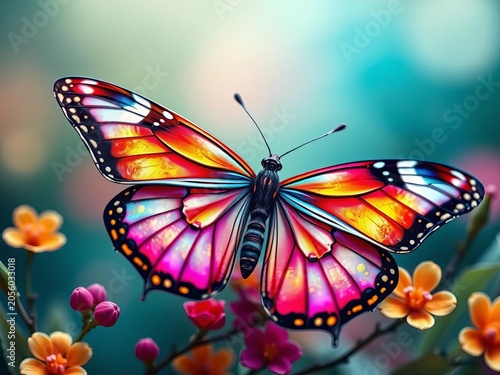 Delicate, intricately illustrated butterfly with vibrant colors, nature-inspired, whimsical