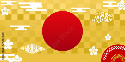 Valokuva Japanese Rising Sun Design With Floral Motifs Vector Illustration