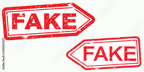 Foto Red grunge rubber stamp vector with the word fake two variations