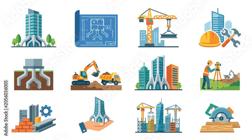 Bild auf Leinwand Construction Phase Icons Set.