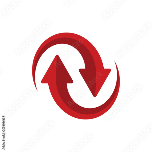 Red 3D Circular Exchange Arrows Icon for Refresh and Data Transfer