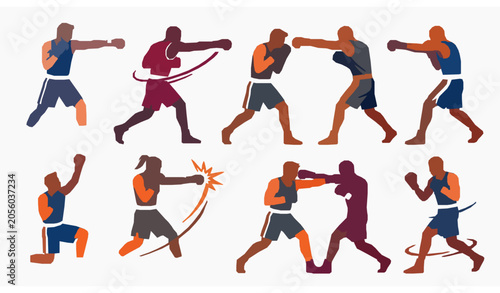 Foto Professional boxing fighter action vector collection with punch poses