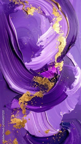 Abstract expression of purple hues with golden accents