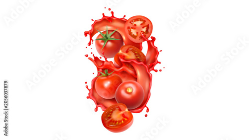 Obraz na plátně Fresh Red Tomatoes with Dynamic Juice Splash on Transparent Background