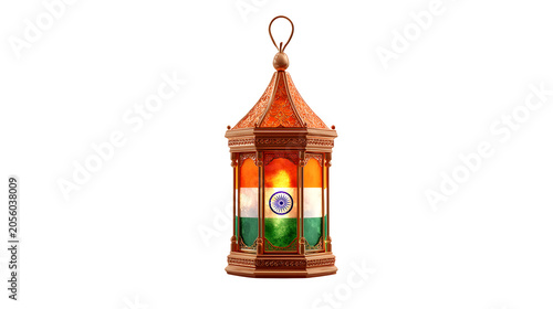 Indian flag lantern with traditional ornate design for cultural celebration isolated on transparent background