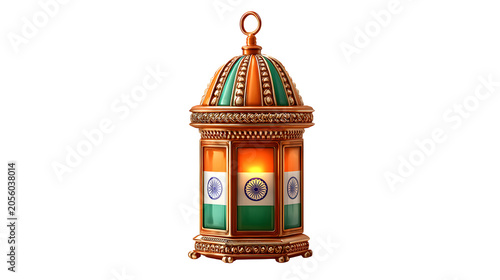 Ornate lantern with Indian flag colors and Ashoka Chakra isolated on transparent background
