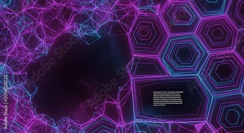 Neon Hexagonal Grid Technology Background with Data Flow