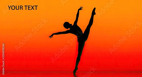 Graceful Dancer Silhouette in Dynamic Split Pose Against Vibrant Orange Red Gradient