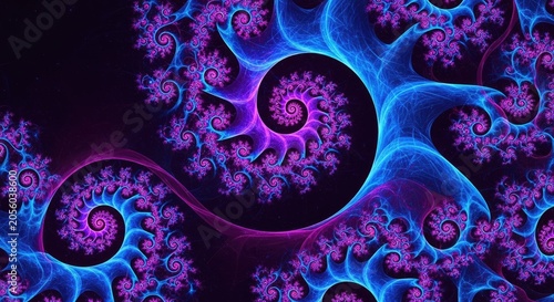 Vibrant Blue Purple Fractal Swirls Abstract Digital Art