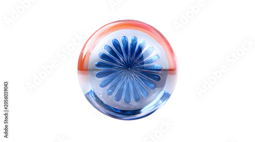 Glass paperweight with blue flower design and orange accents isolated on transparent background
