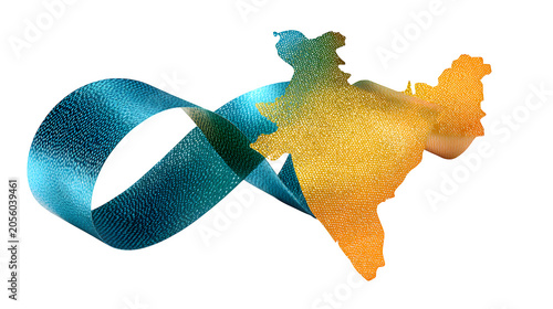 India map with flowing blue ribbon isolated on transparent background