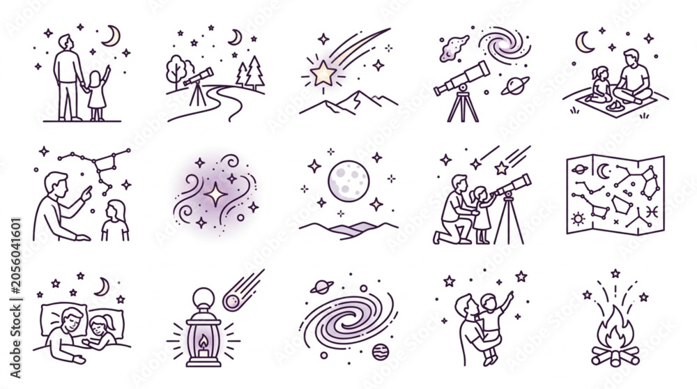 Fototapeta premium Illustrations of Astronomy and Stargazing Activities