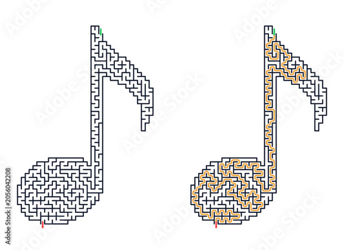 Labyrinth puzzle design of musical notes for concept of isolation, on a transparent background, without a background  