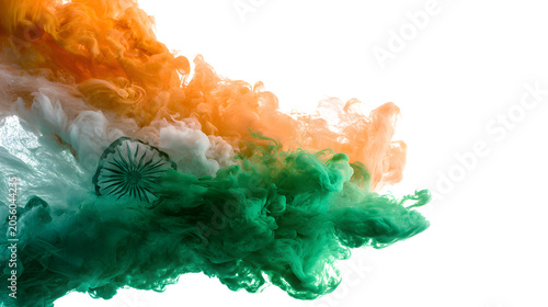 Indian flag colors smoke with Ashoka Chakra isolated on transparent background