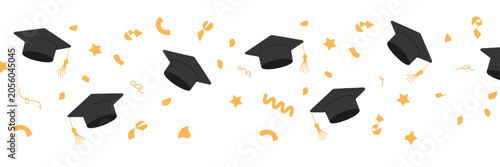 Tableau sur toile Graduation caps with confetti celebration.