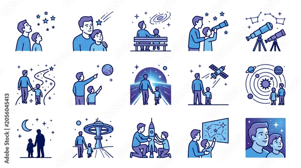 Fototapeta premium Illustrations of Family Astronomy and Space Exploration Activities