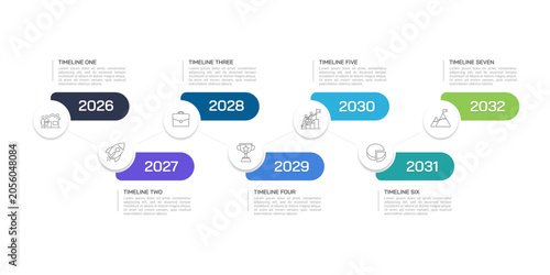 Professional Corporate Roadmap Infographic Design for Long Term Planning 7 Steps. Vector illustration.