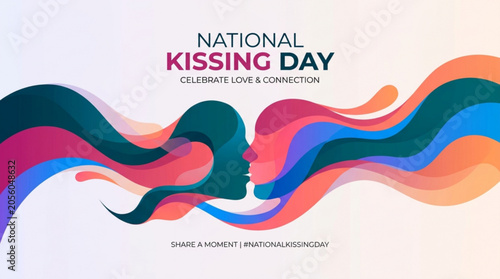 Fotografie National kissing day celebrates love and connection with colorful couple silhoue