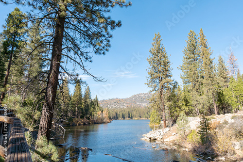 Hume Lake Framed by Pine Forest in Autumn Sequoia National Forest California