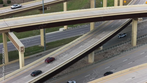 Aerial Multi Level Highway Interchange with Cars and Motorcycles Part 3 of 3