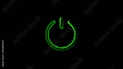 Valokuva A neon power button symbol blue color 4k illustration against black background in simple graphic style