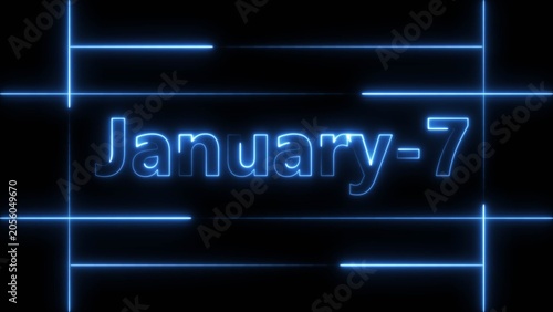 Obraz na płótnie Abstract Neon January 7 calendar date 4k illustration