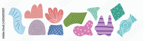 Colorful doodle shape collection with hand drawn textures