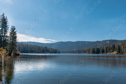 Hume Lake Calm Water Reflecting Pine Forest and Mountains Sierra Nevada