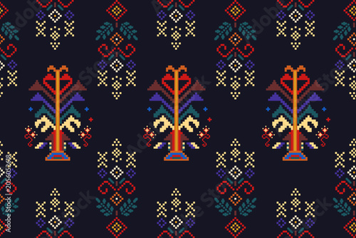 Bild auf Leinwand abstract Traditional geometric ethnic fabric seamless pattern elements with edit