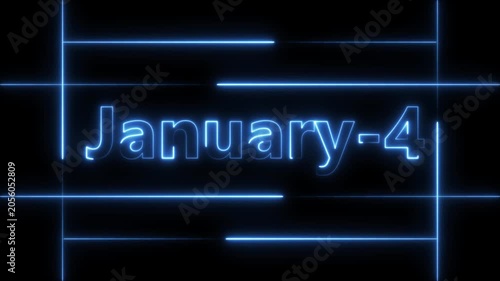 Abstract Neon January 4 calendar date Animation 4k video. Neon bright 4 January date text blue color animation. Suitable for event promotion, important.