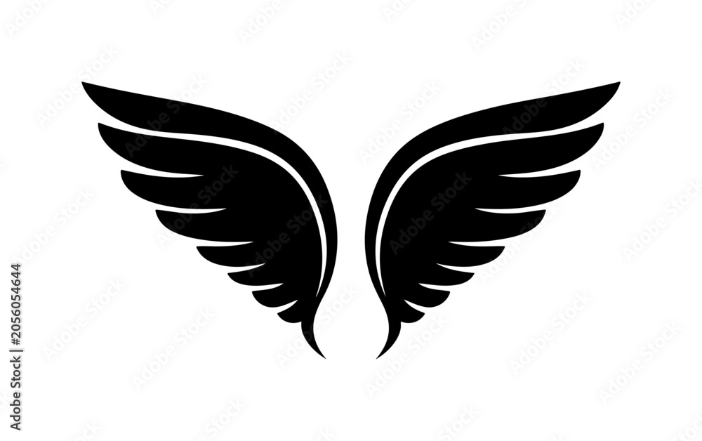 Fototapeta premium Black wing icon, angel wings, feather symbol, minimalist design, vector graphic