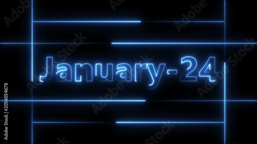 Abstract Neon January 24 calendar date Animation 4k video. Neon bright 24 January date text blue color animation. Suitable for event promotion, important.
