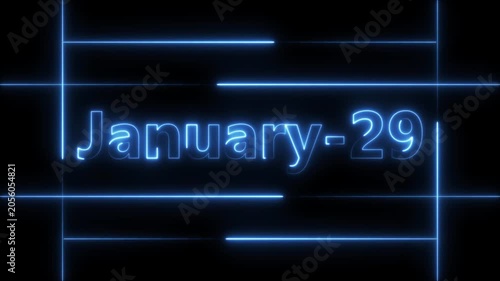 Abstract Neon January 29 calendar date Animation 4k video. Neon bright 29 January date text blue color animation. Suitable for event promotion, important.