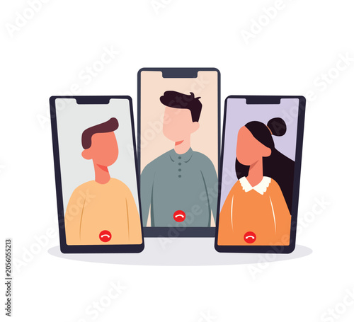 Smartphone screen with people talking on video call Flat vector illustration