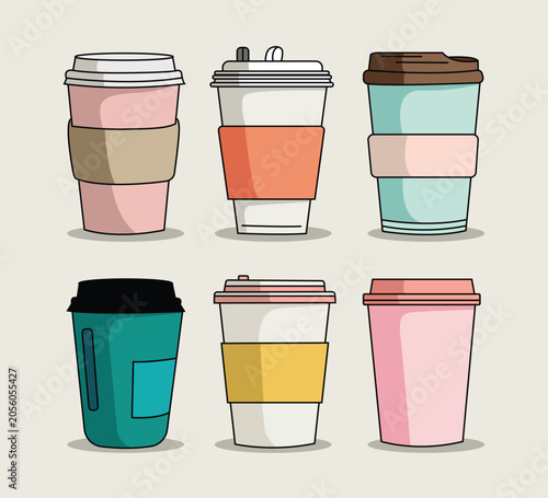 set of coffee cup illustration isolated on solid background