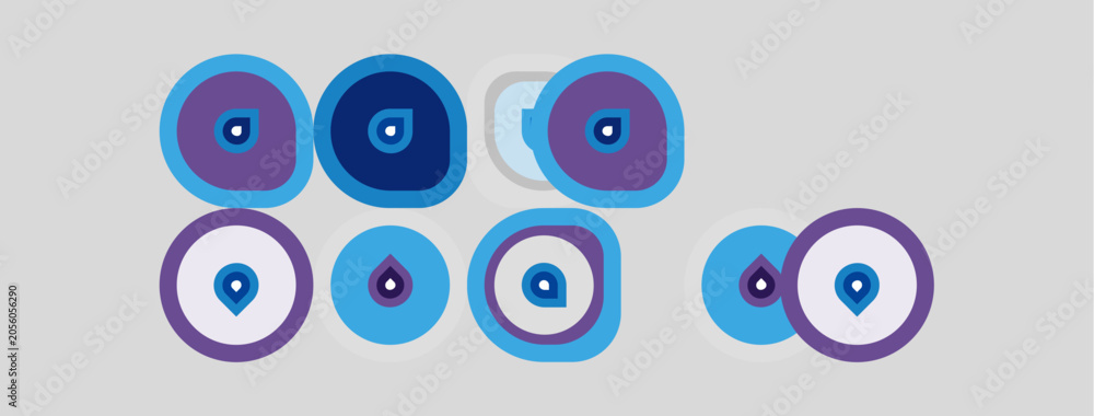 Fototapeta premium Colorful evil eyes pattern. Circles, blue, purple hues dominate design. Symbolic protection against negativity shown.