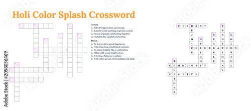 Holi Color Splash Crossword Puzzle with Festive Celebration Words
