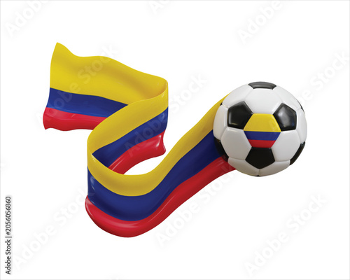 Colombia flag ribbon with soccer ball icon 3d render concept of football soccer team icon vector illustration