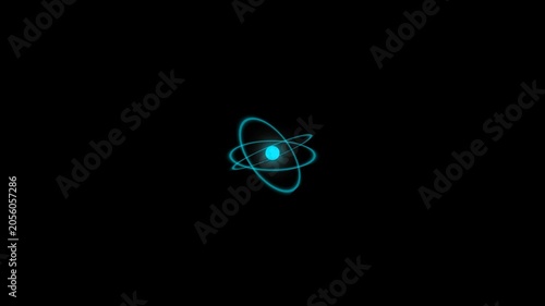 Cyan quantum physics atom core particle orbit rotation animation